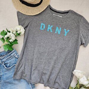 DKNY Sport Logo Graphic T-Shirt Gray Short Sleeve Athleisure Tee Women XL NWOT